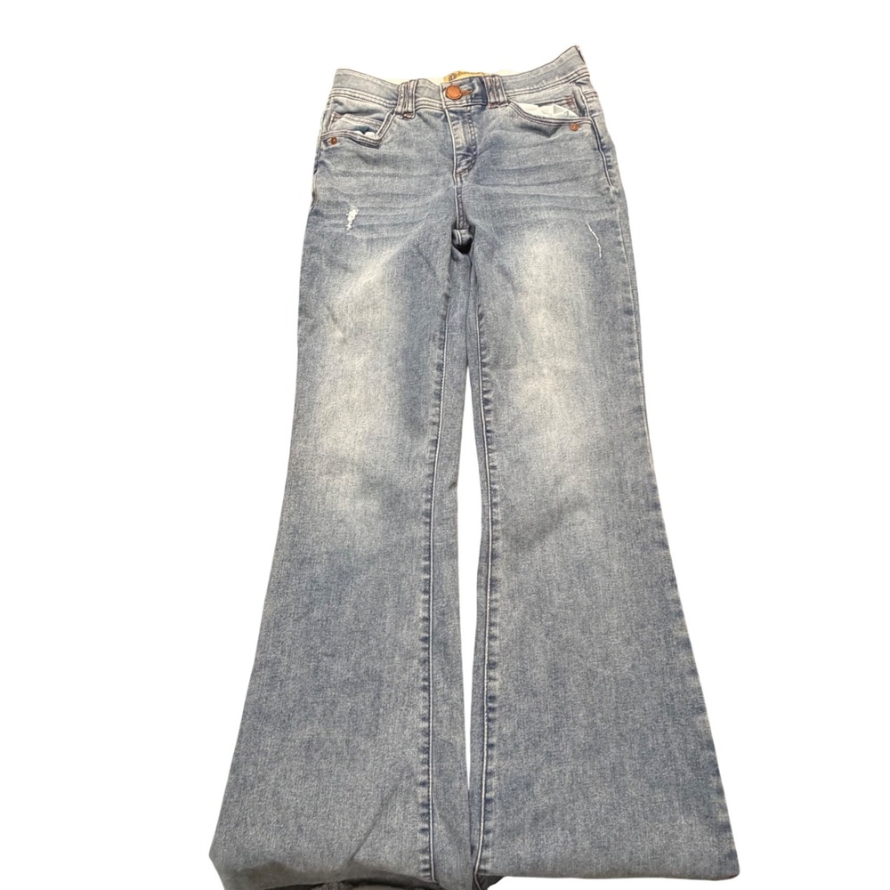 Democracy Womens Ab-technology Flare Jeans Light Wash Raw Hem Size 4‎ Distressed